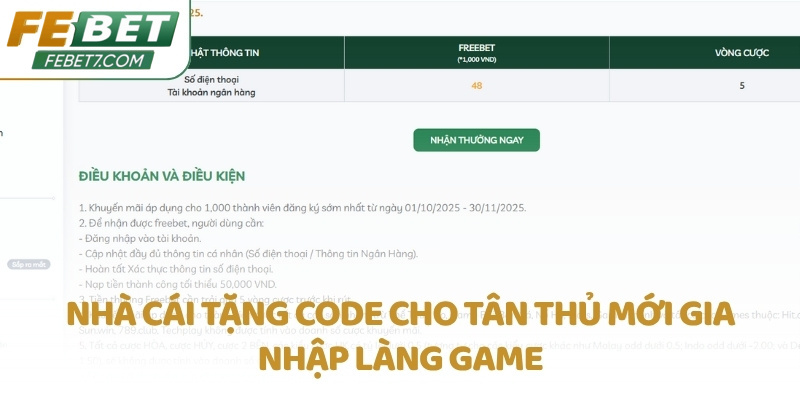 Nhà cái tặng code cho tân thủ mới gia nhập làng game